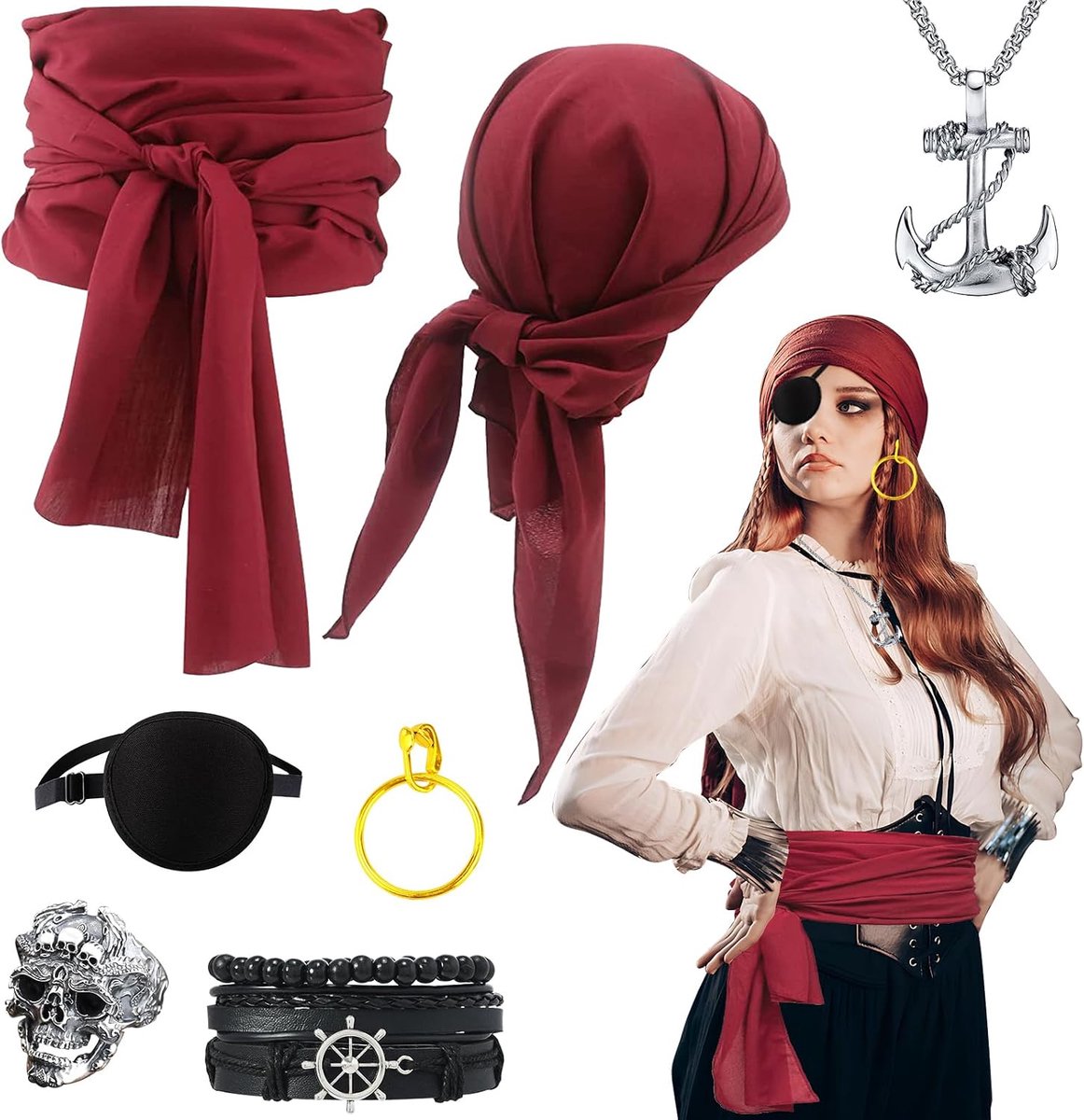 Piratenkostuum voor dames, 7 stuks, piratenkostuum voor dames