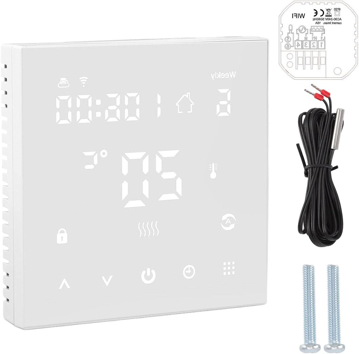 Slimme Thermostaat - Digitale Thermostaat WiFi - Verwarming Regelen - Touchscreen Bediening - 8.5x8.5x4.5cm - Wit