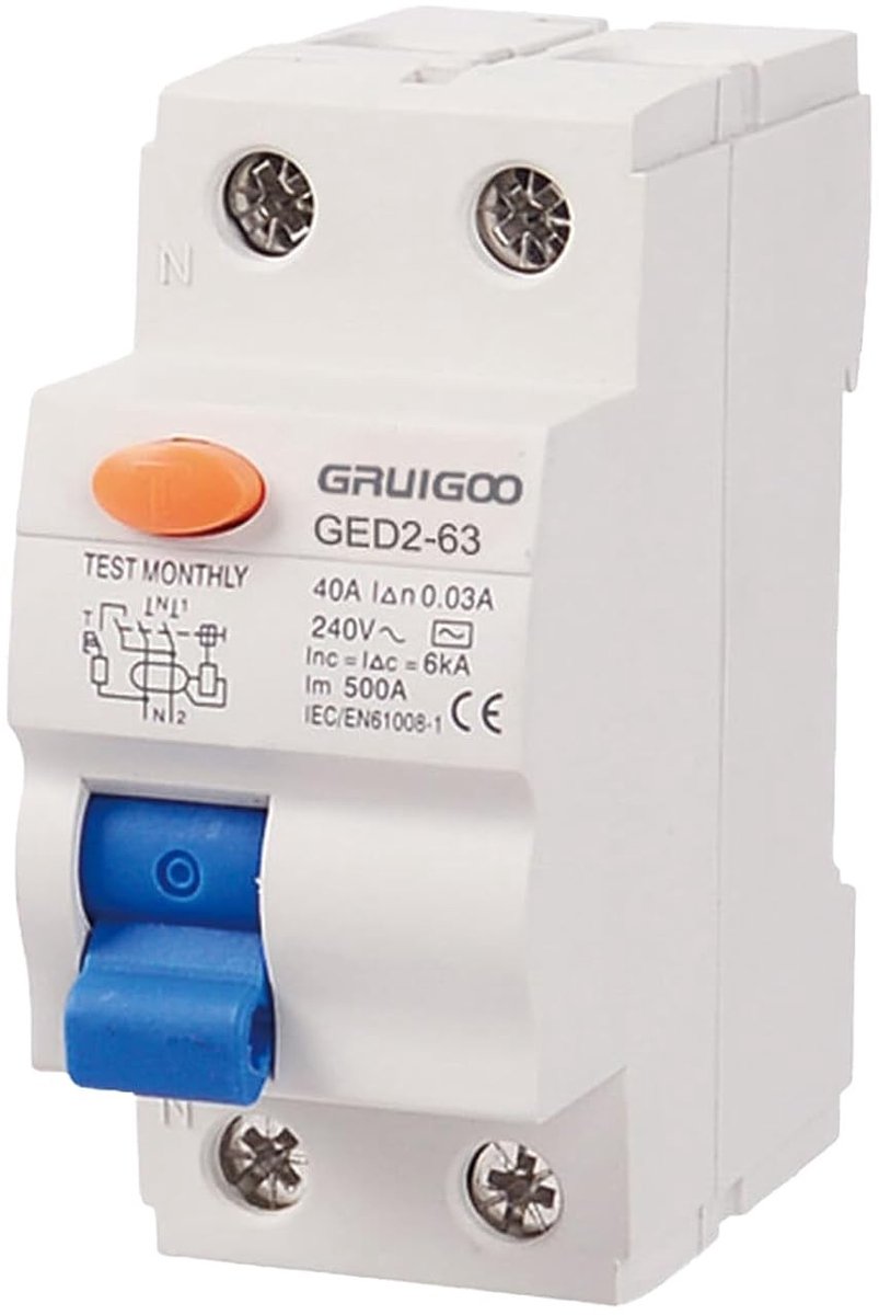 RCD 30 mA, 2-polige 40 A aardlekschakelaar voor zonne-installaties en elektrische systemen