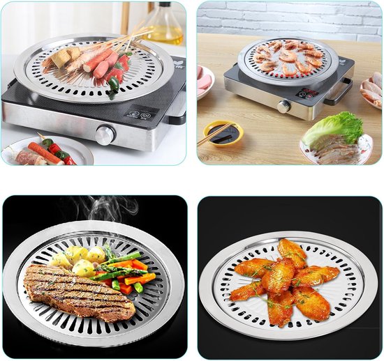 Stick Style Kookplaat Koreaanse Barbecue Grill Ronde Barbecue Grill Pan Kachel Grillplaat, voor Indoor Outdoor Camping Bbq, Grill Pannen Voor Koken Gezonde Keuken Vlees Groente BBQ Accessoires Gereedschap — afbeelding 4