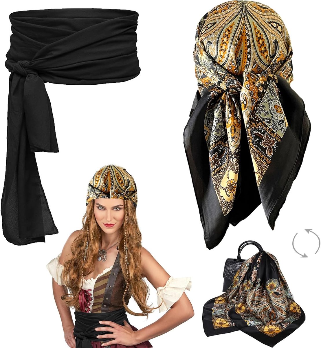 tulband met lange staart, piratenbandana, uniseks, zijde durag brede riemen, hoofdbanden, hoofdband, bandana's, hoed, hoed, durag, piratenhoed voor hiphop-decoratie