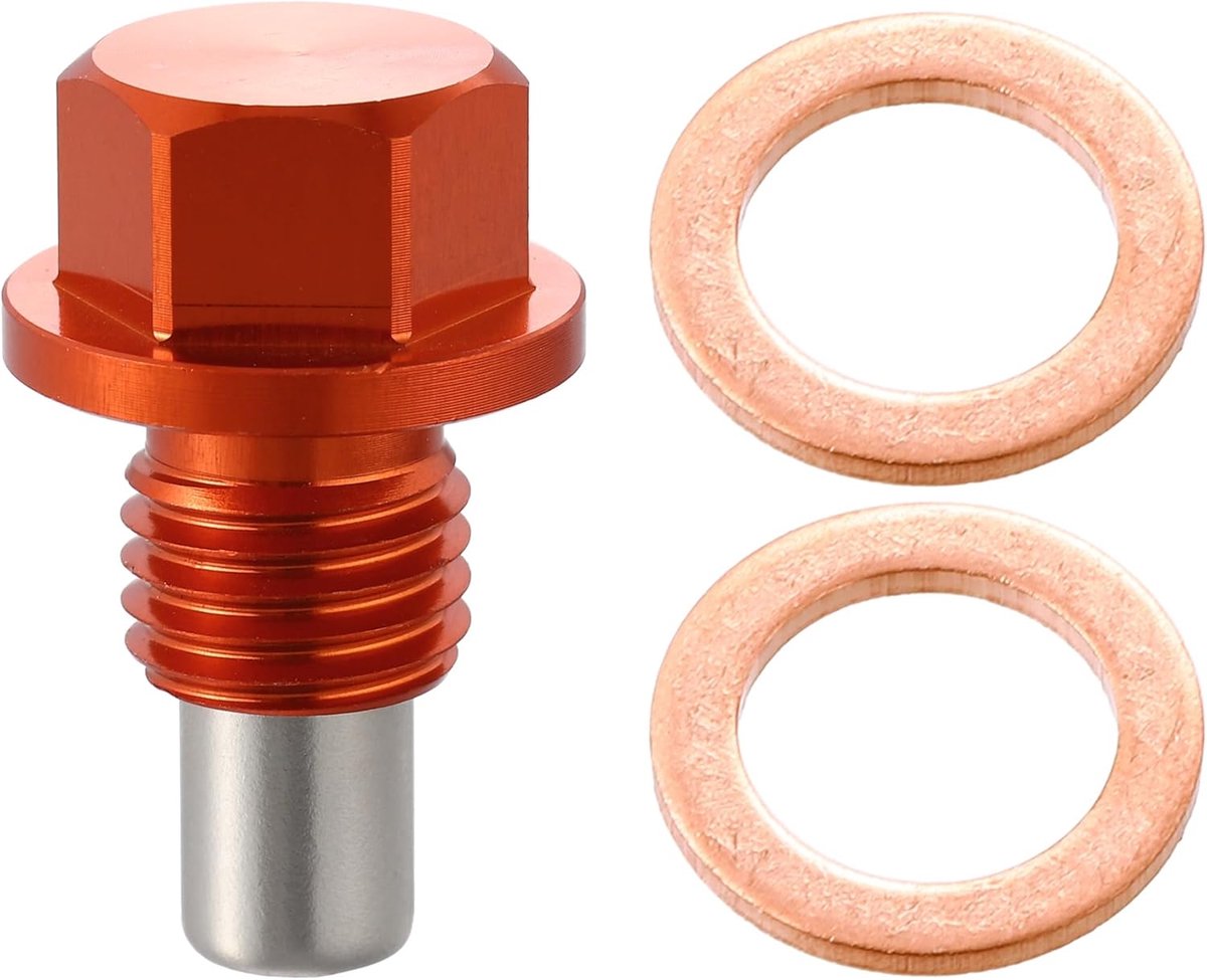 AUTOHAUX Olieaftapplug M12 x 1,5 Magnetische oliebaanschroef, olieaftapplug met afdichtingen, oliebak, olie, aftappen, schroeven, oranje
