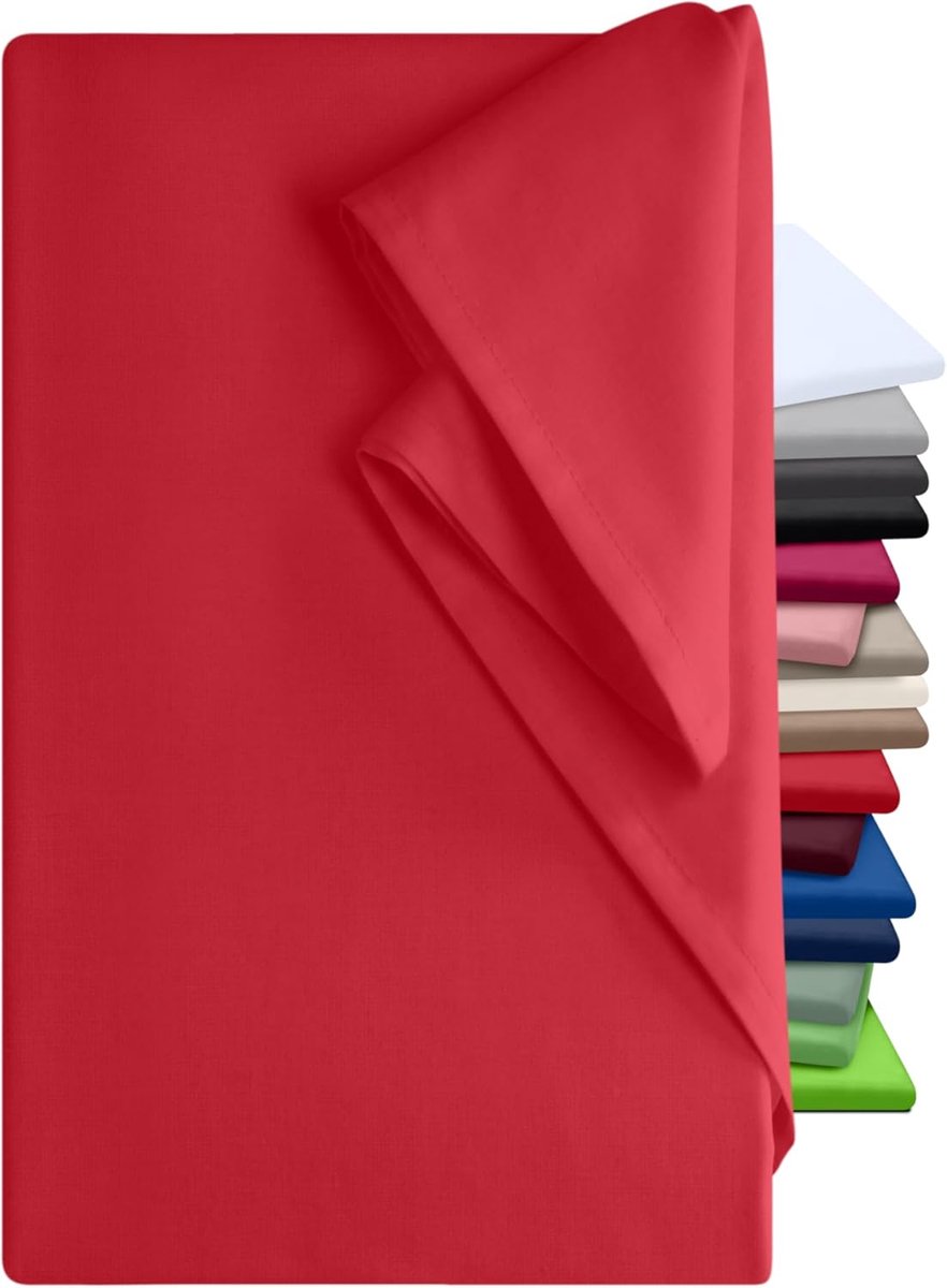 npluseins Bedlaken - 100% katoen - in 12 kleuren - in 3 verschillende maten - huishouddoek zonder elastiek, ca. 150 x 250 cm, rood