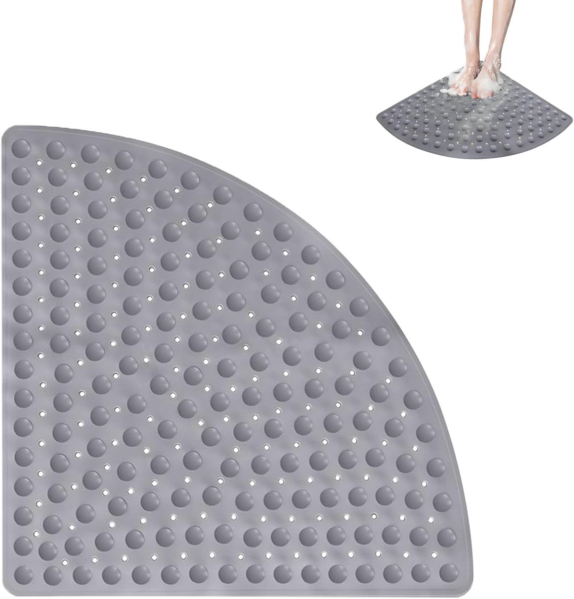 Driehoekig, 70 x 70 cm Douchemat antislip, doucheinleg antislip, badkuipmat antislip, antislipmat, met zuignappen en afvoergaten, voor douche en sauna (grijs)