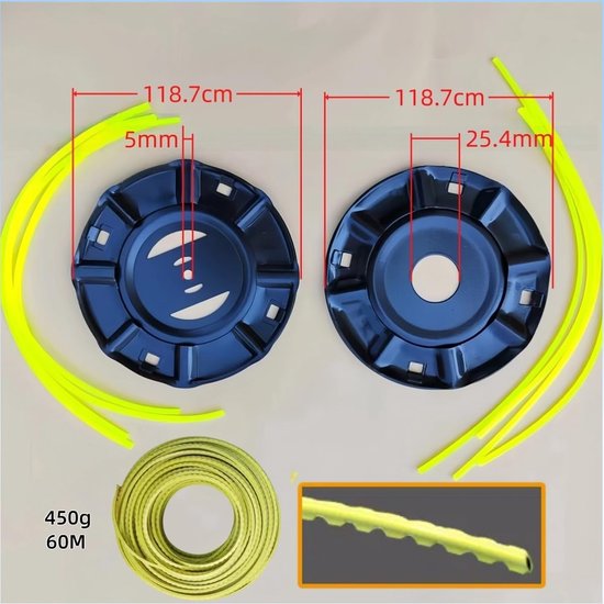 dubbele draadkop met klopsysteem, robuuste draadspoel voor bosmaaier, eenvoudige schroefdraadadapter en antislip handgreep (gatgrootte 25,4 mm, 4S + trimmerdraad) — afbeelding 3
