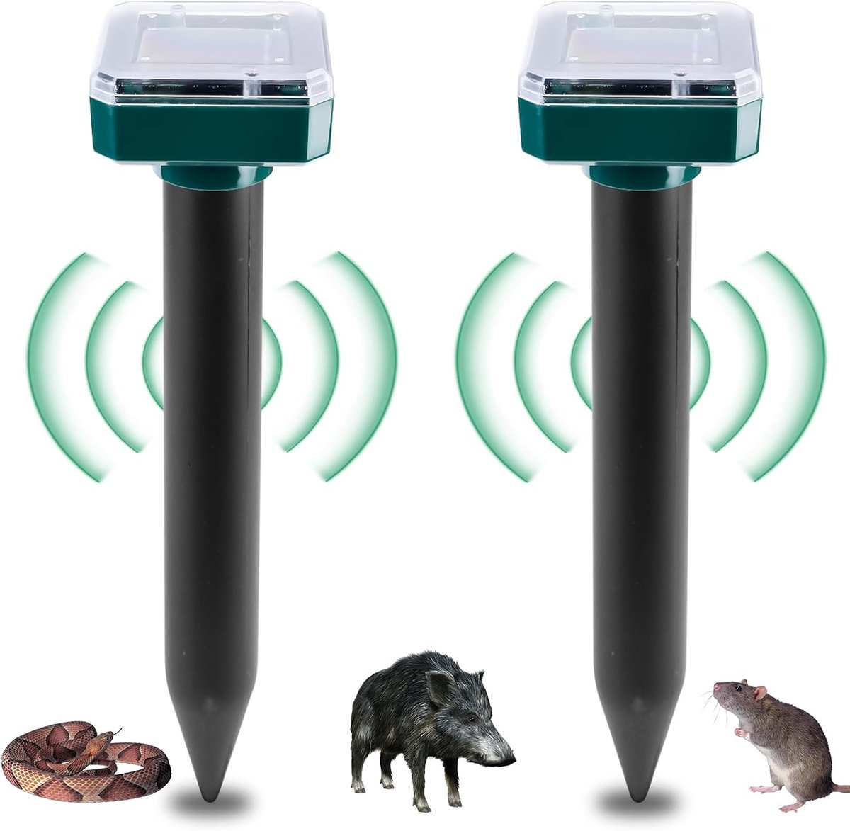 Mollenverjager op zonne-energie, IP65 waterdichte mollenverjager, ultrasone mollenverjager voor buiten, ter afweer van mollen, aardhoorns in gazons, tuinen, 2 stuks
