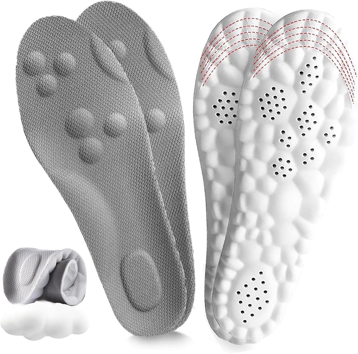 inlegzolen, 2 paar inlegzolen, blotevoetenschoenen voor dames en heren, 4D Wolke Tech inlegzool, zacht traagschuim, comfortabele inzet voor platvoeten (grijs, EU: 42,5 - 45)