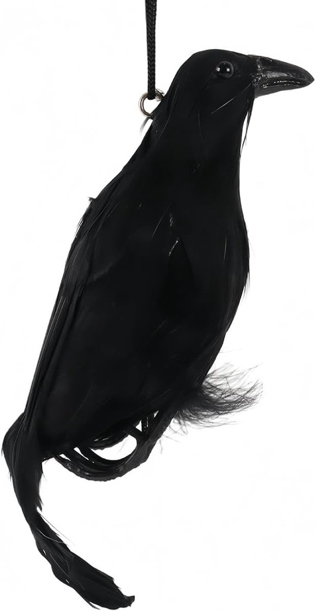 Kunstmatige Gevederde Kraai Ornament,Opknoping Ravens Hanger voor Halloween Spookhuis, Home Plank Boekenplank