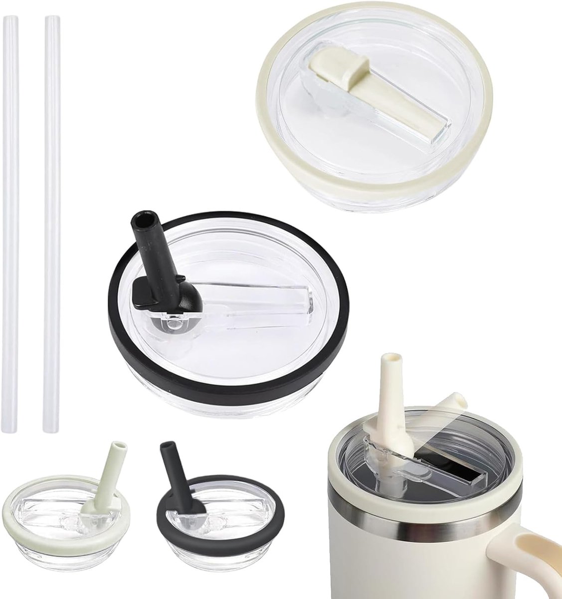 2 stuks 100 ml reservedeksel, geen verlies deksel voor glazen, accessoires, koffiedeksel, universeel deksel, lekvrije en stofdichte doppen voor Stanley-kopjes (wit, zwart)