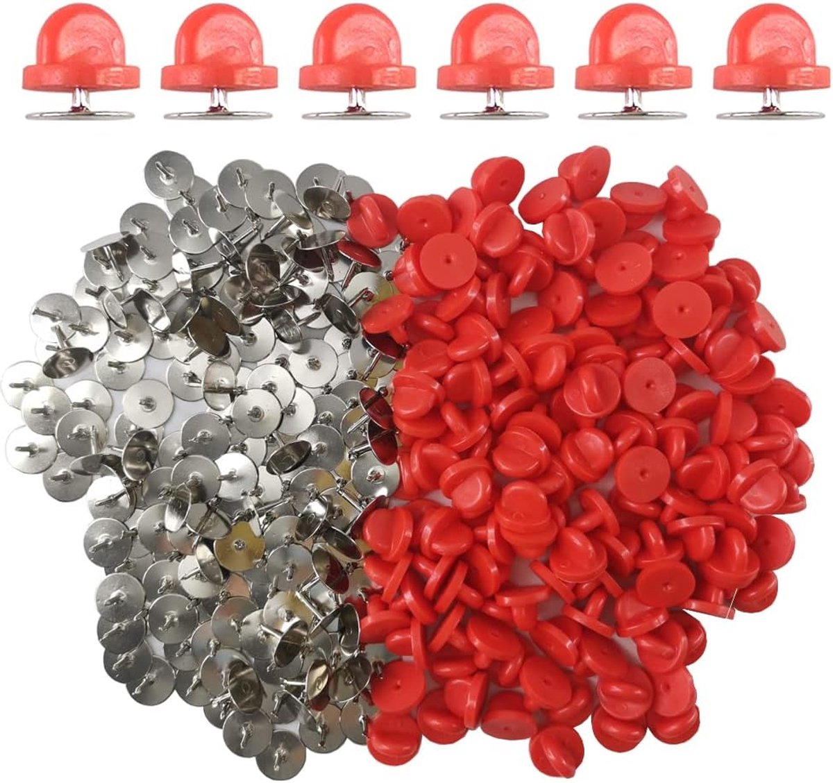 200 stuks/100 paar tie-tack pin backs met blanco pins, binding nietjes koppeling vlinders rubberen bout achterkant houder vervanging (rood)