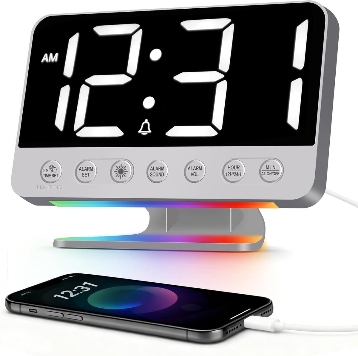 Digitale Wekker Zonder Tikken – Luid Alarm voor Diepe Slapers | Snooze 9 min | Compacte Reiswekker met Oplaadfunctie
