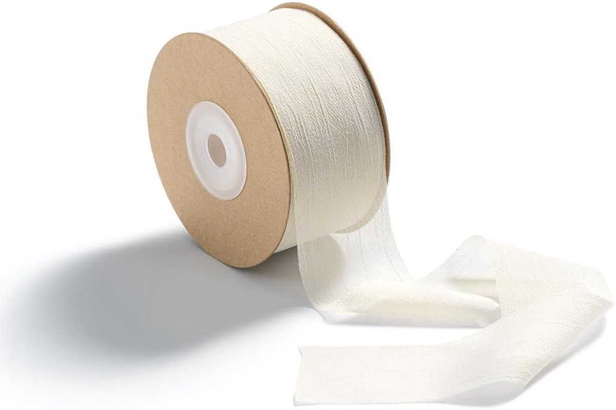 Geschenkband Chiffon Beige 3,8 cm x 22,8 m stropdaslint voor festival, bruiloft en verjaardag, cadeaus, ivoorkleur