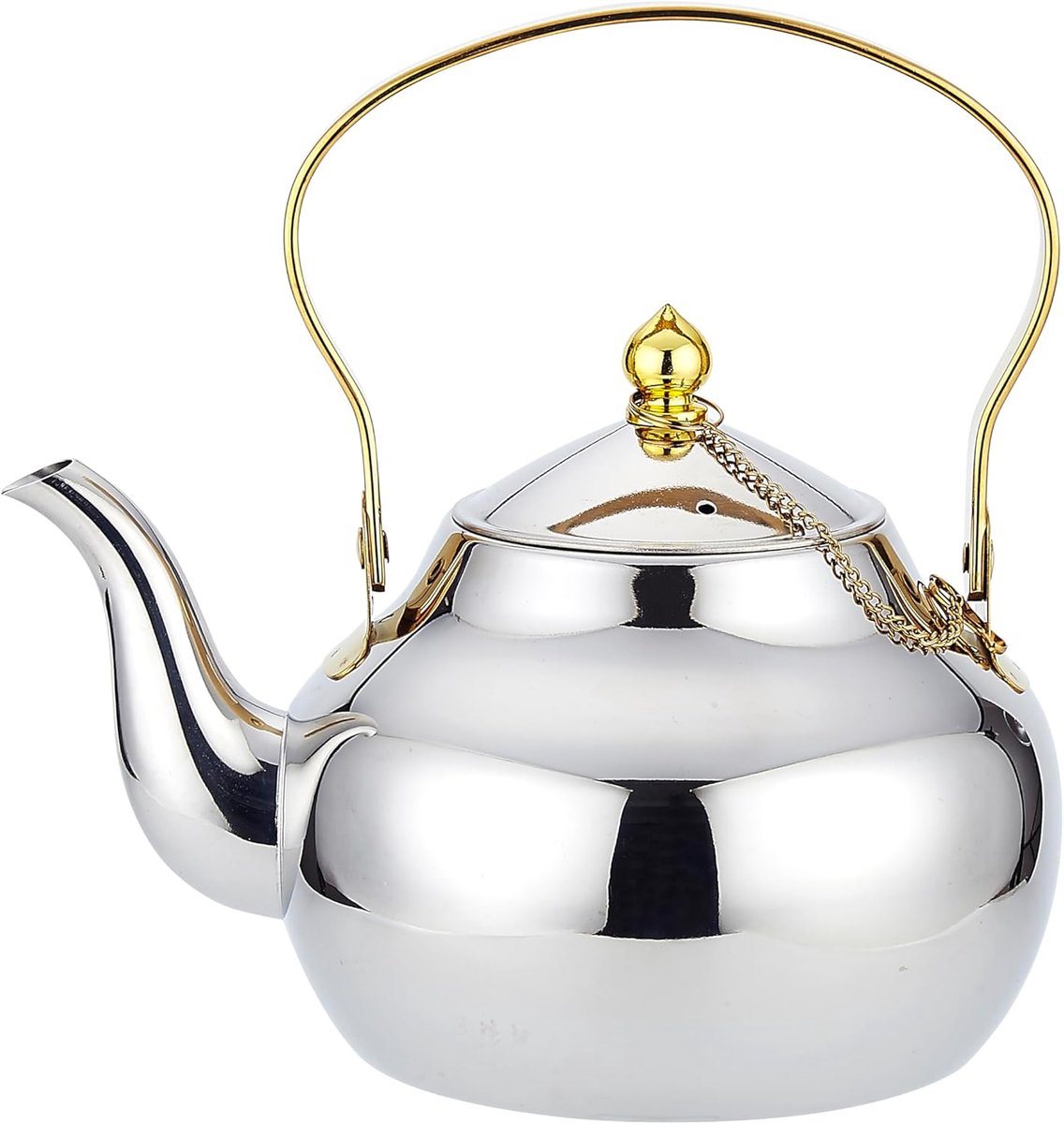 Theepot van roestvrij staal met zeef in een moderne, minimalistische stijl