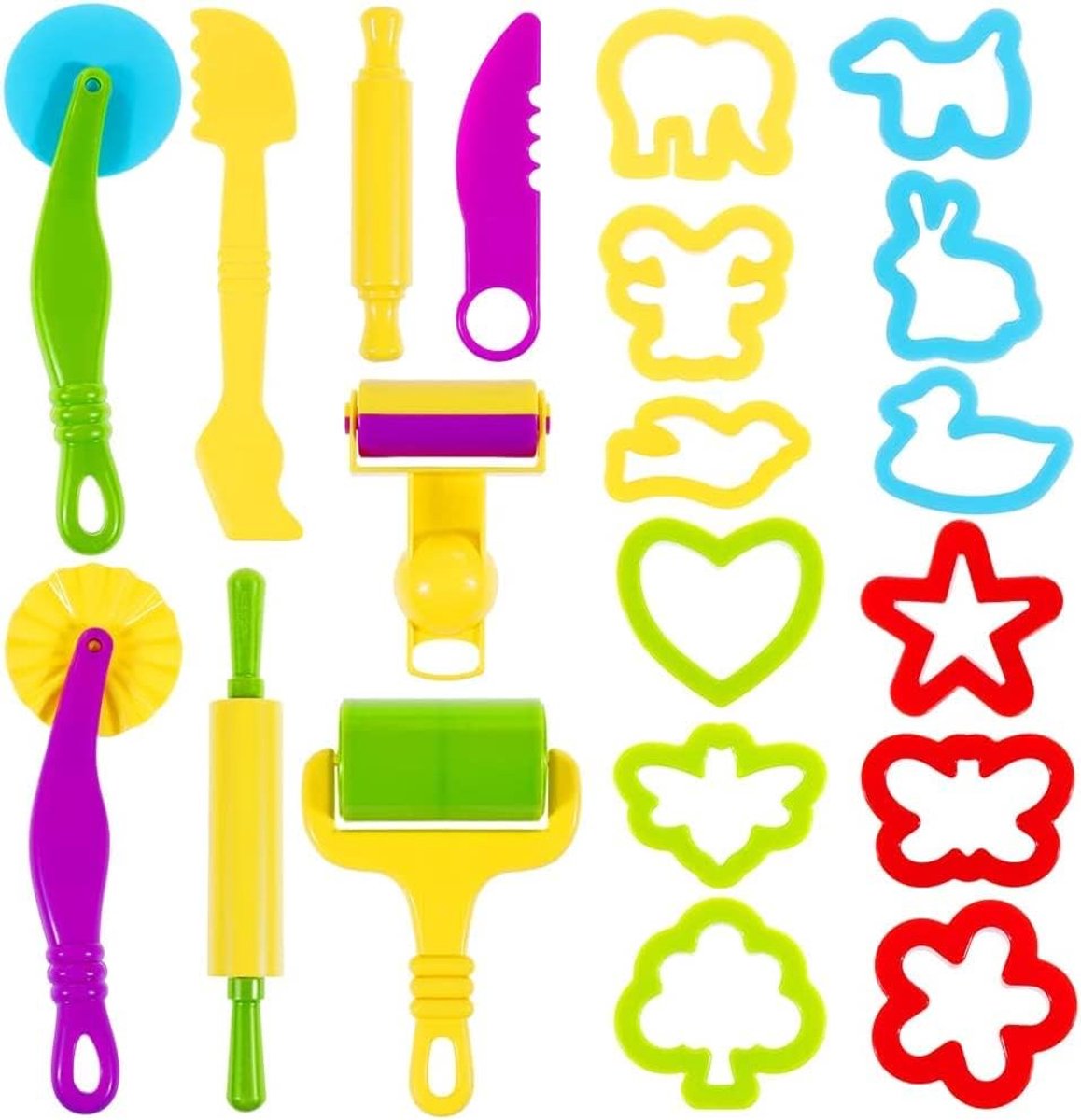 Kneedgereedschap, kneedgereedschap, deeg, plasticine, gereedschap, deeggereedschap, uitsteekvormen, speelgoed, kinderen, meerkleurig