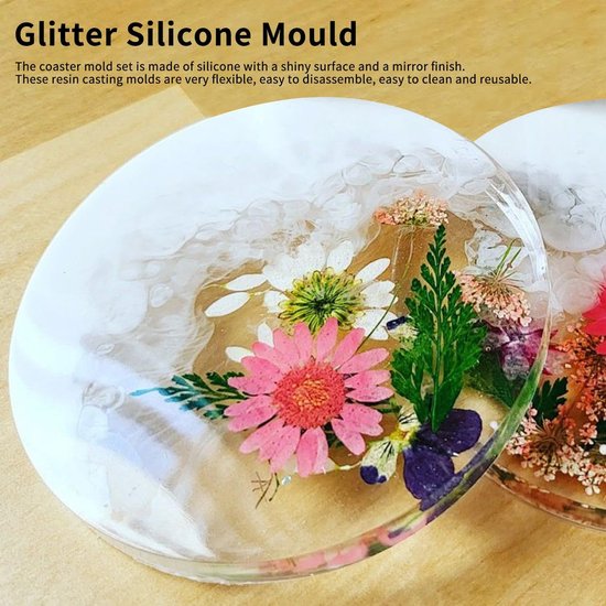 6 holten diepe ronde onderzetter mal, 10 cm siliconen onderzetter mallen voor epoxyhars, grote siliconen mallen voor epoxyhars doe-het-zelf knutselwerk, onderzetters, bloemen conservering, kaarsen — afbeelding 2