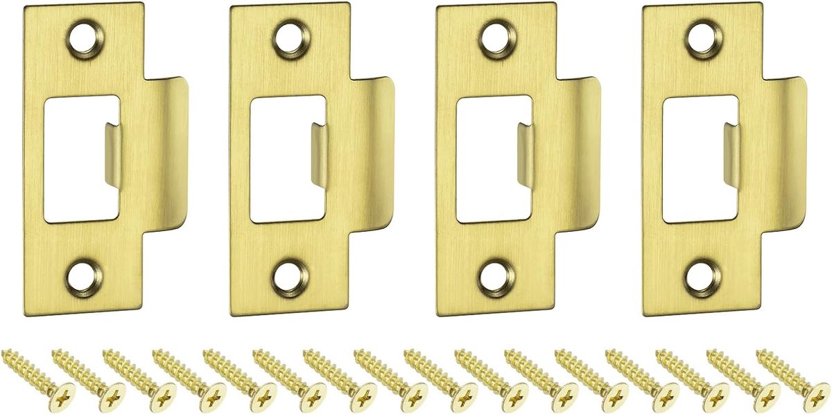 4 stuks deursluitplaten, 70 mm x 40,3 mm, roestvrij staal, vervangende slotplaat voor deurkozijn, deurvleugelversterking, goud