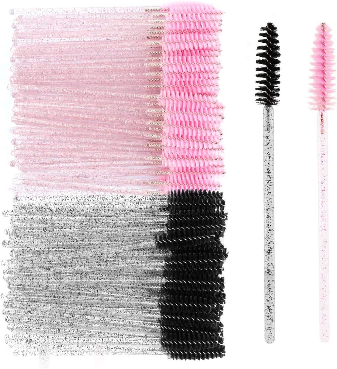 Wegwerpwimperborstels (100 stuks), mascara-applicatorkwast en wenkbrauwborstel, oogkwastenset