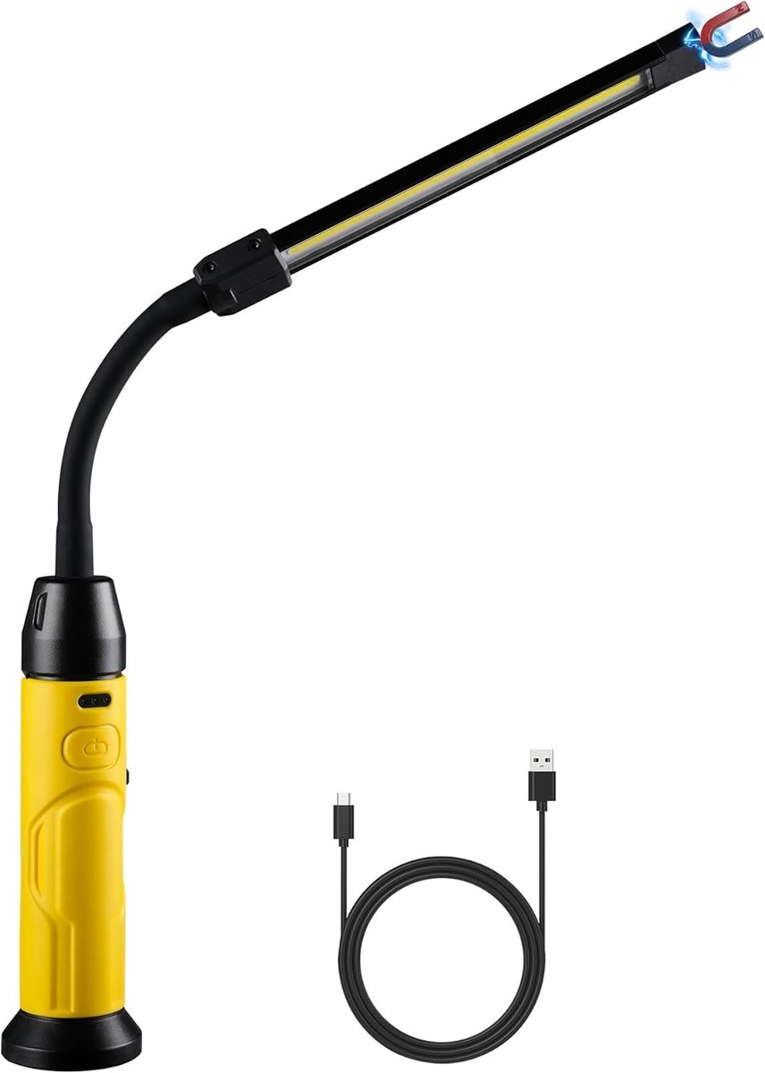 werkplaatslamp, 1000 lumen, zaklamp met magneten, 360° flexibele zwanenhals, handlamp, inspectielamp voor auto, reparatie, werkplaats, camping, noodgevallen