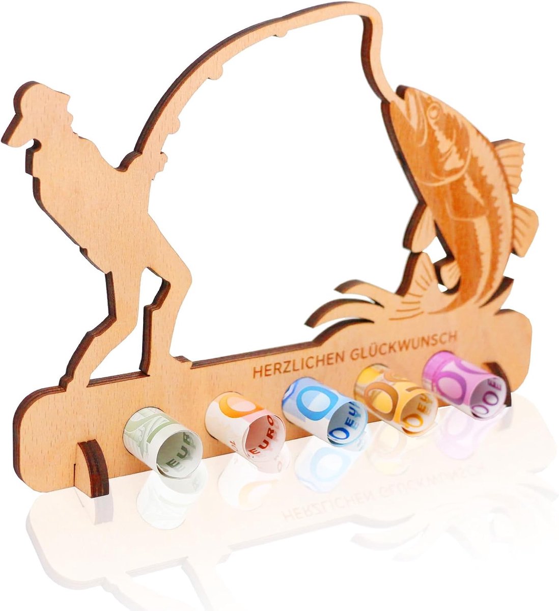 Fischer Geldgeschenk voor verjaardag, decoratie voor op reis, houten cadeaus voor vrouwen en mannen, vakantiekassa, spaarpot, campingdecoratie (Fischer)