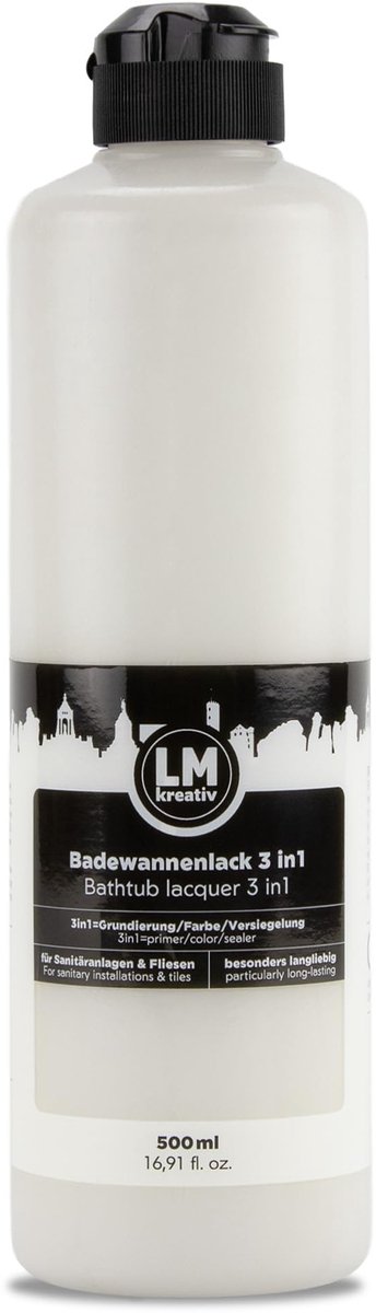 LM-Kreativ Badkuiplak 3 in 1 2K - Tegel en sanitair lak - 500 ml - Wit als kalk - Waterproof en krasvast