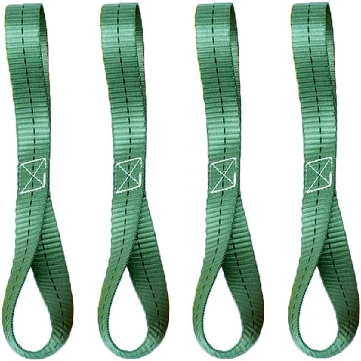 Set van 4 zachte lusbanden voor zware motorfietsen 2,5 x 40 cm nylon bagageriemen, draagvermogen 800 kg voor ATV UTV motorfietsen, scooters kamperen, klimmen, hangbevestigingen - groen