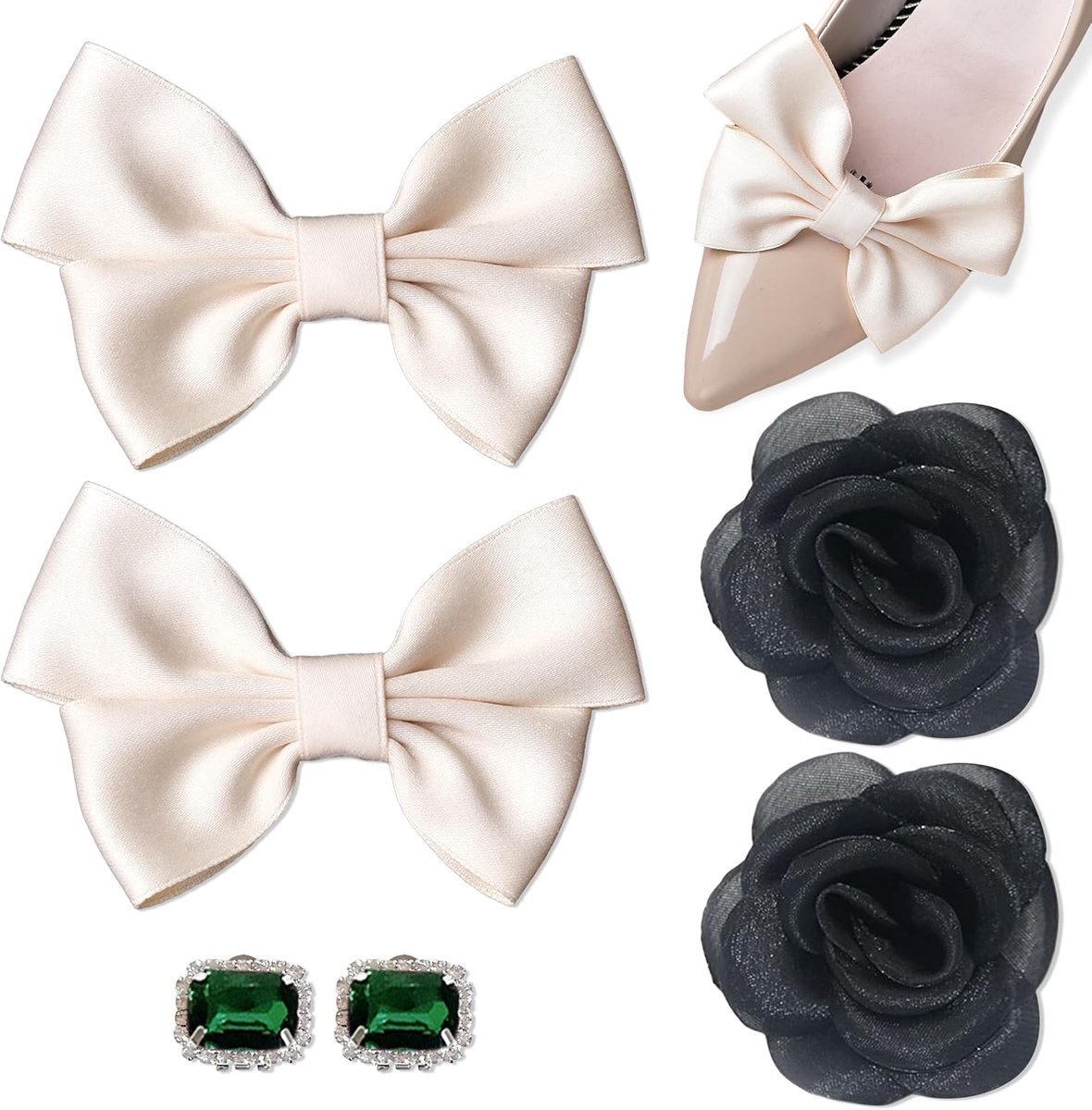 3 Paar Decoratieve Schoenclips, 3 Stijlen Afneembare Schoengesp, Schoenstrikclips met Strik Bloemen Strass Sieradenclips voor Schoenen Decoratieve Accessoires voor Schoenen