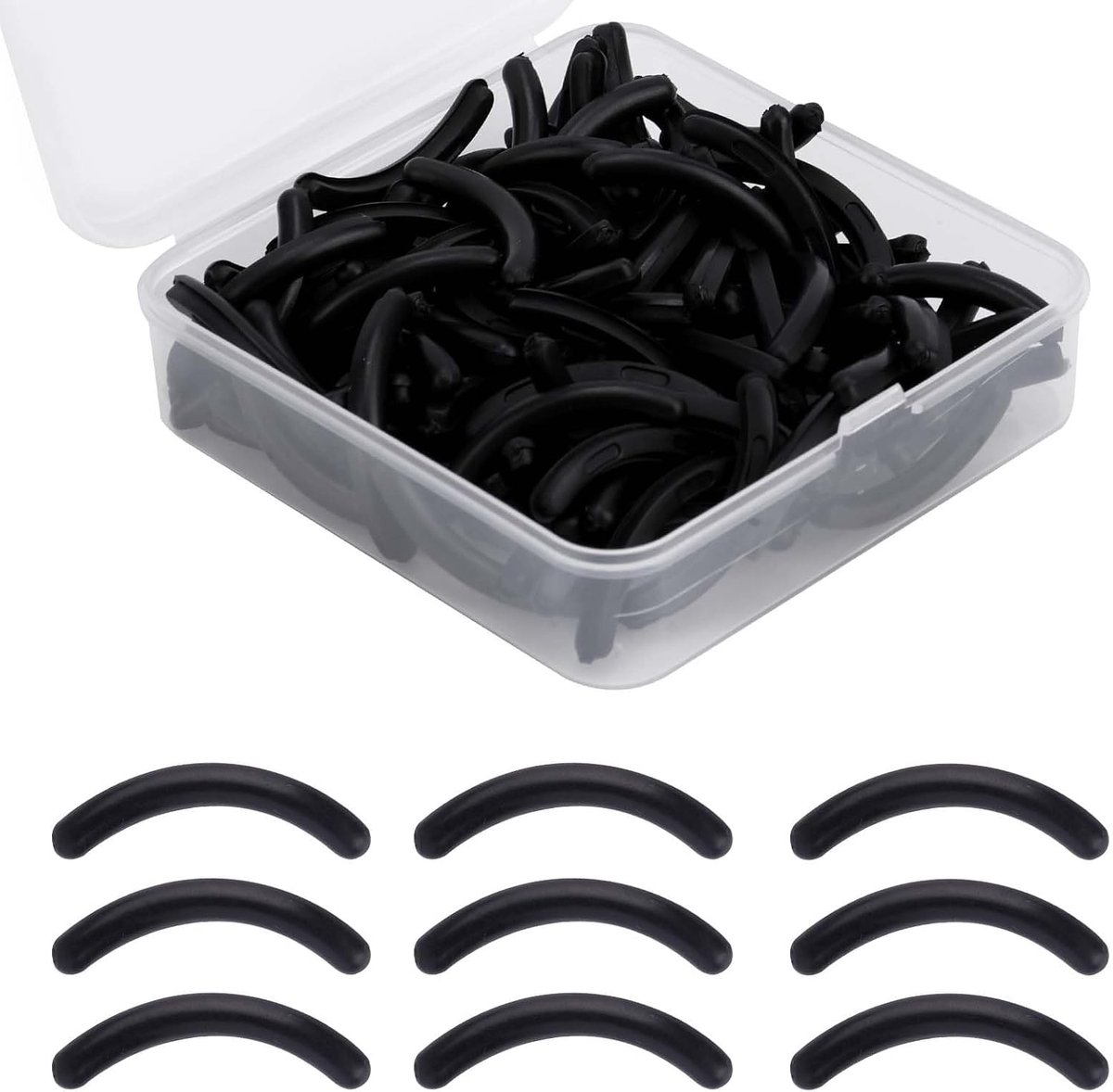 100 Stuks Wimperkruller-Navulpads met Opbergdoos, Duurzame Universele Rubberen Wimperkruller-Vervangingspads voor Verbeterde Krul (Zwart)