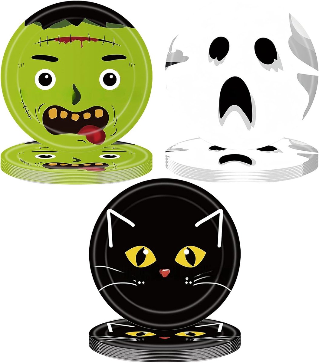 30 stuks Halloween kartonnen borden rond 18 cm, wegwerp feest kartonnen borden rond bord wegwerpbord, feestbord, wegwerpservies dessertbord voor verjaardag, babyparty, themafeestje, kinderverjaardag