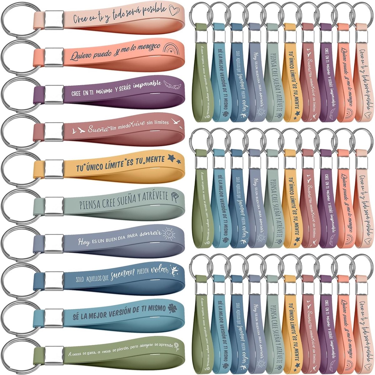 30 stuks siliconen sleutelhangers met motiverende spreuken, aanmoediging en dank voor medewerkers, collega's, tieners en leraren (Spaans)