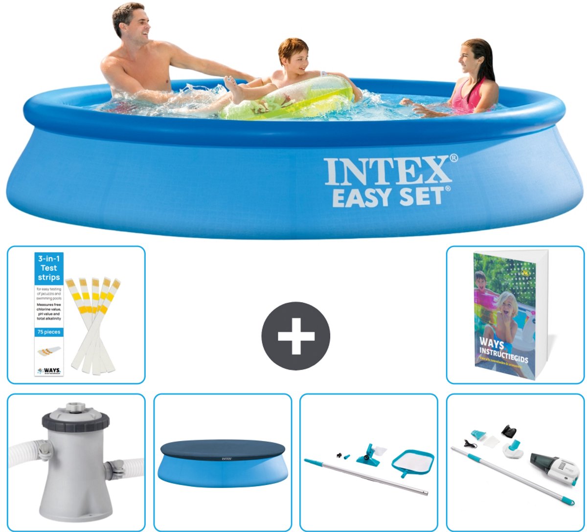 Intex Rond Opblaasbaar Easy Set Zwembad - 305 x 61 cm - Blauw - Inclusief Pomp - Afdekzeil - Schoonmaakset - Stofzuiger - 7-delig