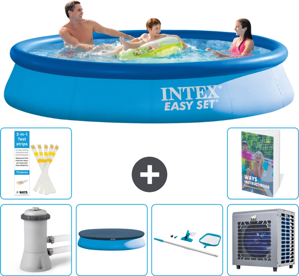 Intex Rond Opblaasbaar Easy Set Zwembad - 366 x 76 cm - Blauw - Inclusief Pomp - Afdekzeil - Schoonmaakset - Warmtepomp - 7-delig