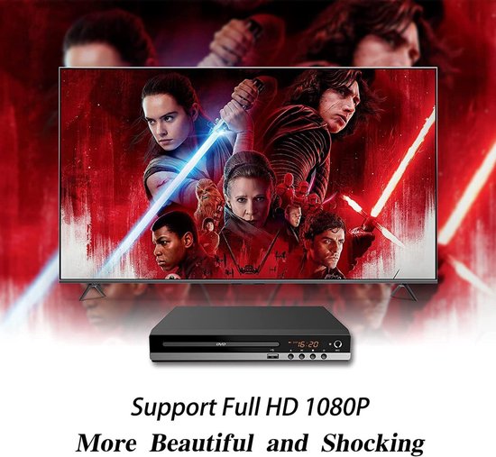 DVD-speler voor tv, cd-speler met afstandsbediening, 1080p HD, compacte speler, regio-vrij, HDMI- en RCA-kabels, USB-ingang, geschikt voor monitor en projector, nieuwe en oude tv's. — afbeelding 4