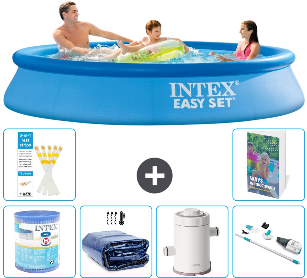 Intex Rond Opblaasbaar Easy Set Zwembad - 305 x 61 cm - Blauw - Inclusief Filter - Solarzeil - Zwembadfilterpomp - Stofzuiger - 7-delig