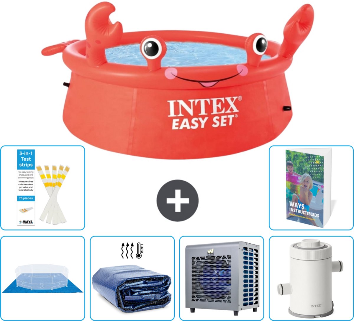 Intex Rond Opblaasbaar Easy Set Zwembad - 183 x 51 cm - Rood - Krab - Inclusief Grondzeil - Solarzeil - Warmtepomp - Zwembadfilterpomp - 7-delig