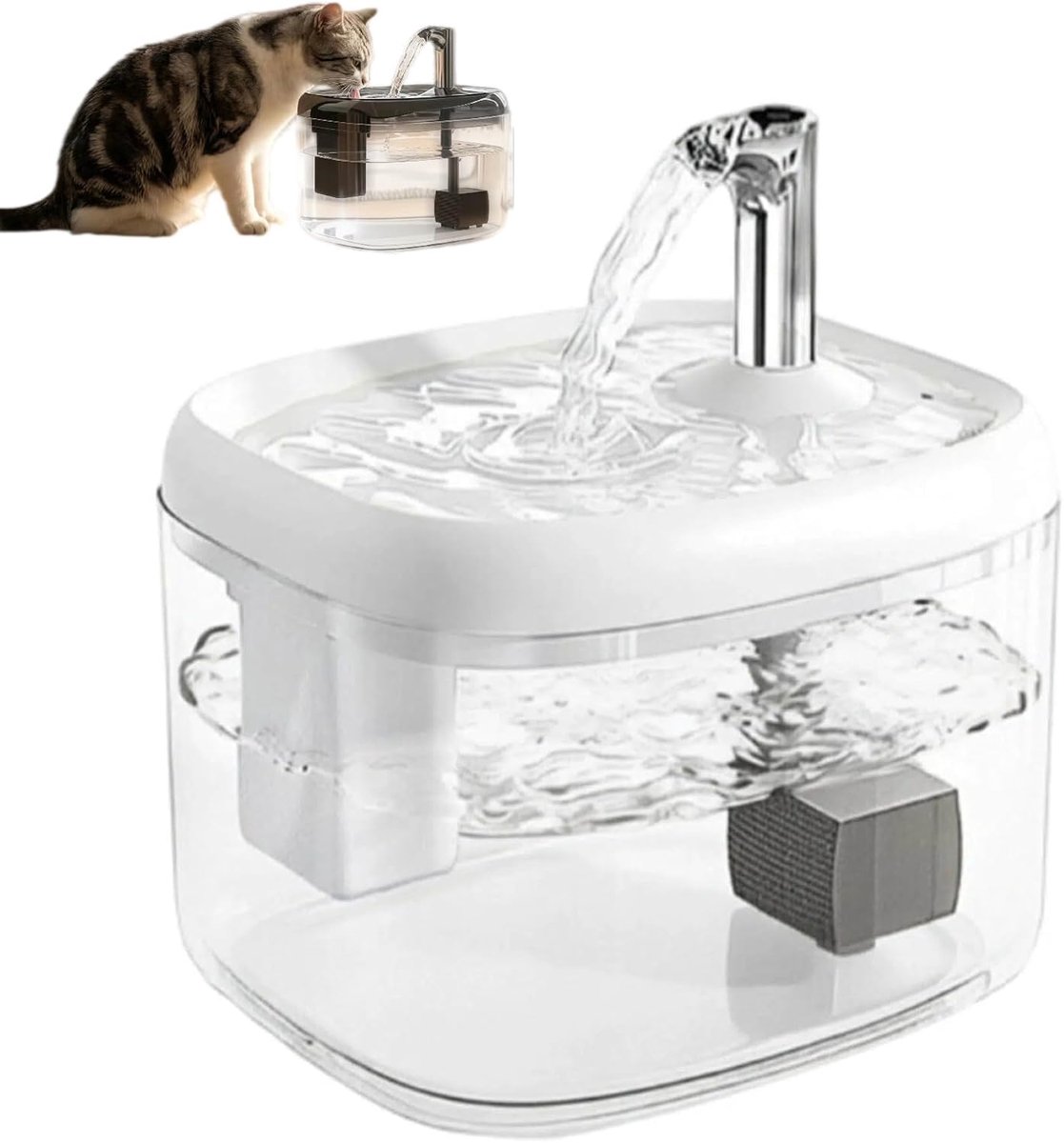 Huisdier Waterfontein - 1,5 Liter Stille Waterdispenser - Met Filter en USB Aansluiting - voor Katten en Kleine Honden - Wit