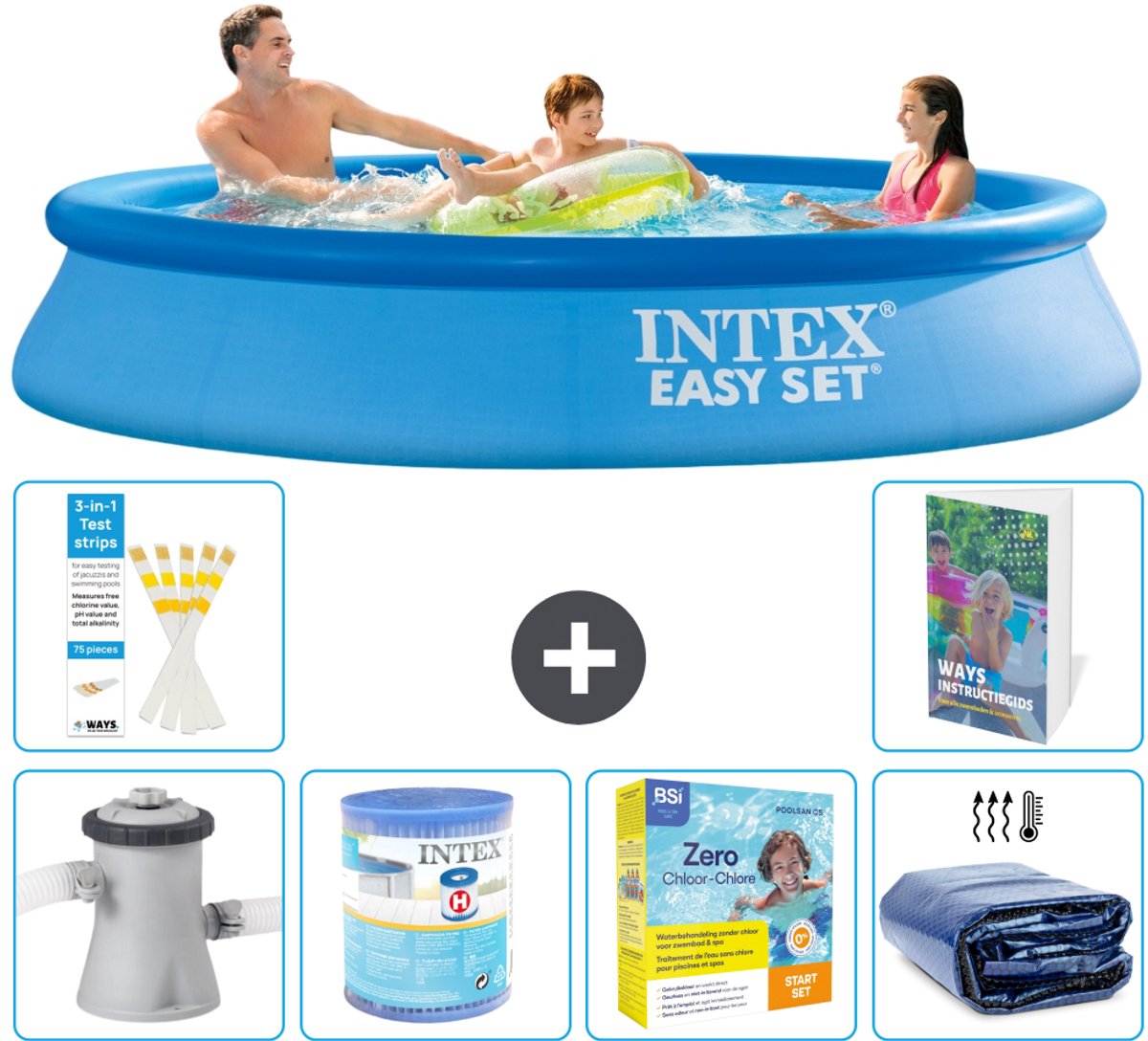 Intex Rond Opblaasbaar Easy Set Zwembad - 305 x 61 cm - Blauw - Inclusief Pomp - Filter - Onderhoudspakket - Solarzeil - 7-delig