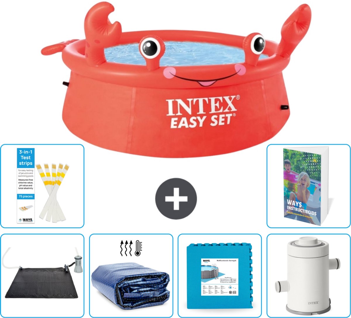 Intex Rond Opblaasbaar Easy Set Zwembad - 183 x 51 cm - Rood - Krab - Inclusief Solar Mat - Solarzeil - Vloertegels - Zwembadfilterpomp - 7-delig