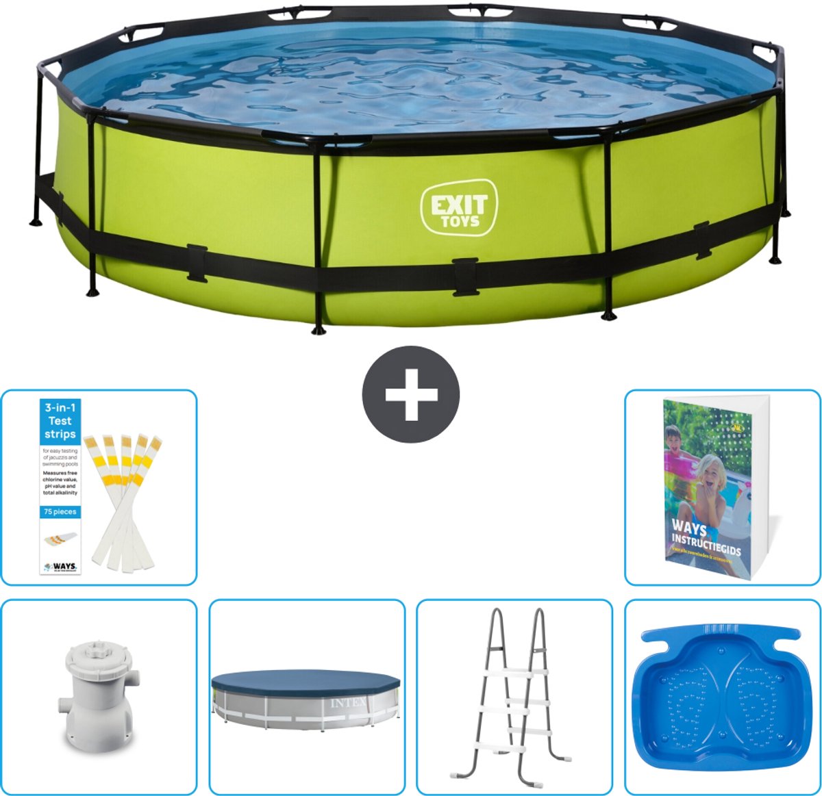 EXIT Rond Lime Frame Zwembad - 360 x 76 cm - Inclusief Pomp - Afdekzeil - Ladder - Voetenbad - 7-delig