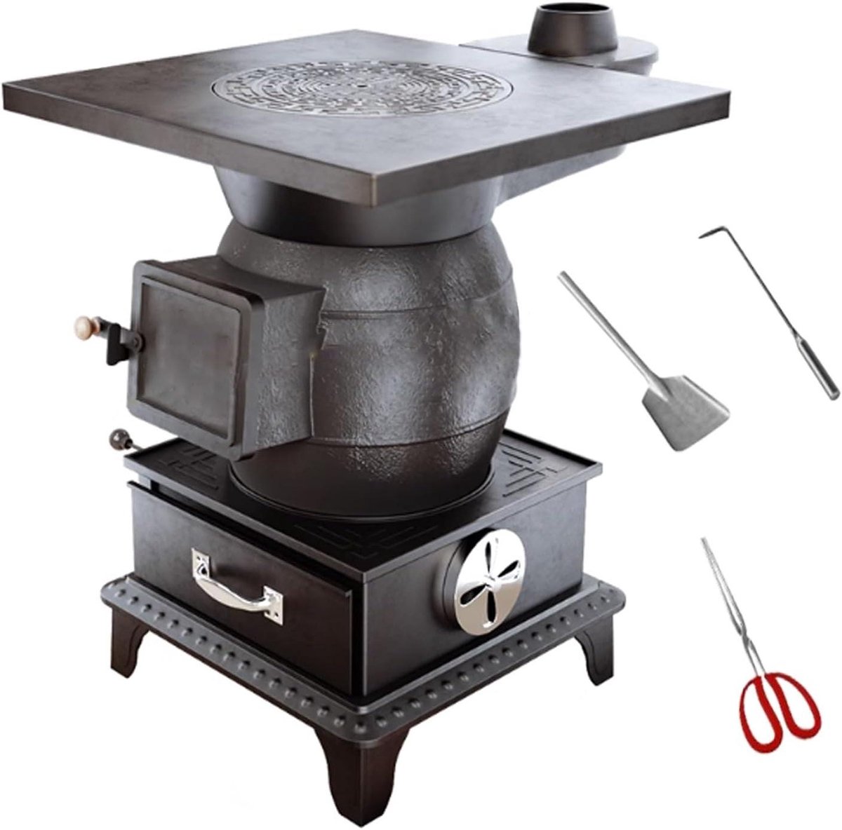 Houtkachel Gietijzer - Binnenkachel Verwarming - Verwarmen en Koken - Verdikte Oven Liner - 40 x 47 x 56 cm