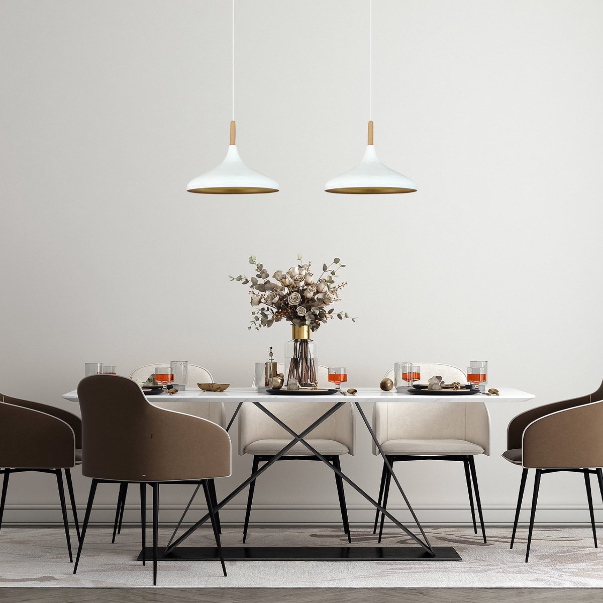 Bamyum Champion hanglamp, industriële Modern stijl, Ø35 cm, wit metalen lamp