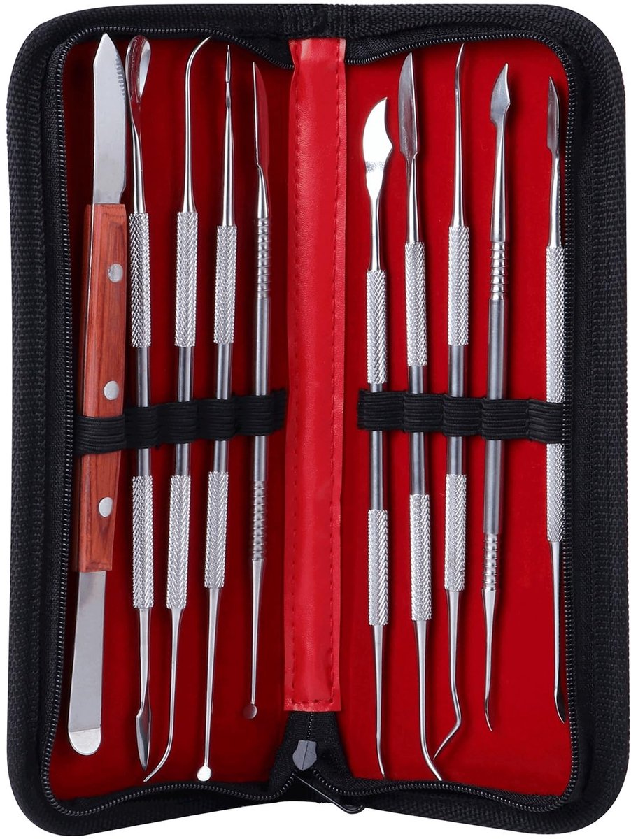 Omgoods- Wassnijders 10-delige set - Dubbelzijdig roestvrij staal - Beeldhouwgereedschap - Spatel/beitel - Draagtas - Voor DIY-projecten
