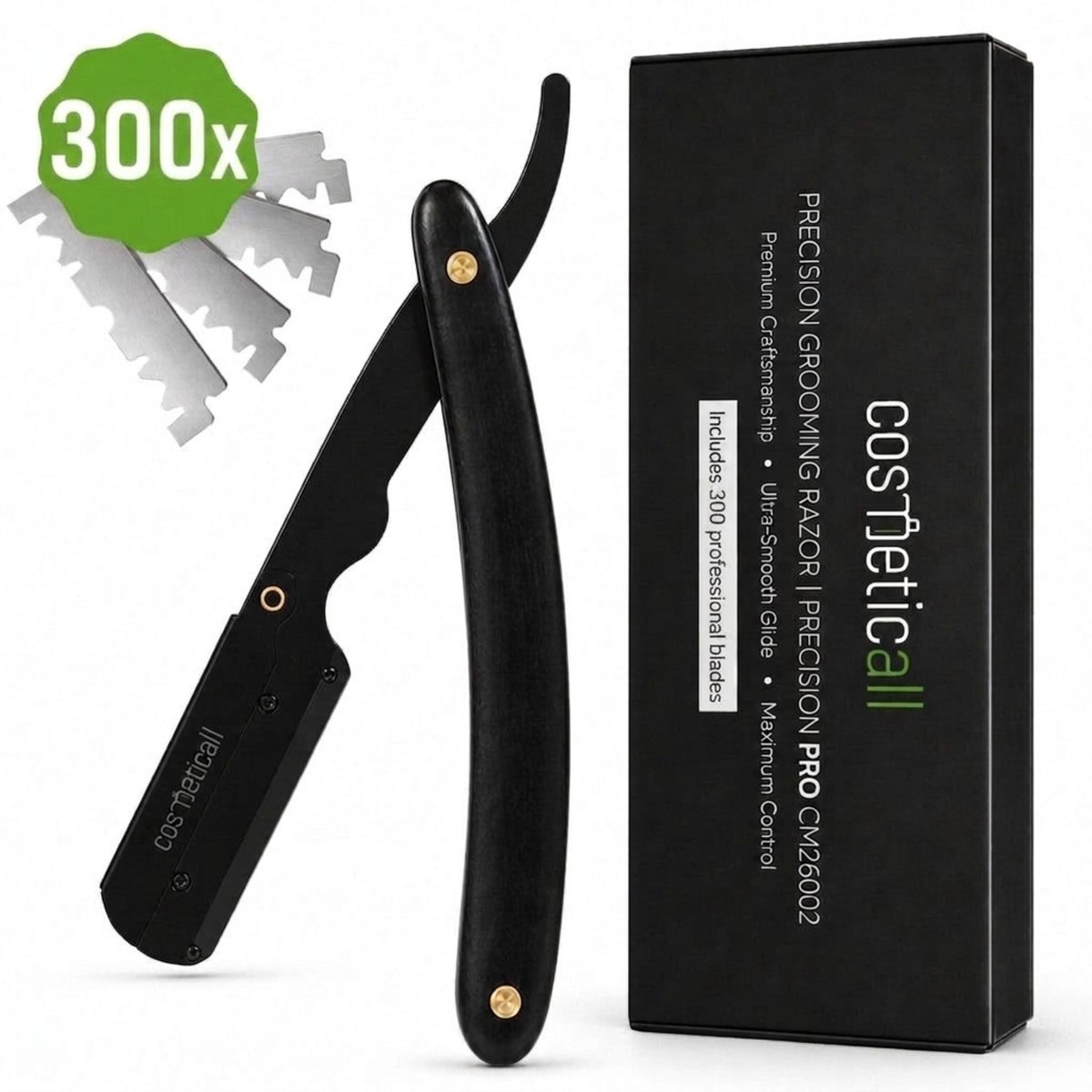 Barbiersmes met 300 Premium Mesjes - Uniek Ergonomisch Ontwerp - Shavette Open Scheermes - Kappersmes - Straight Razor - Cadeauverpakking