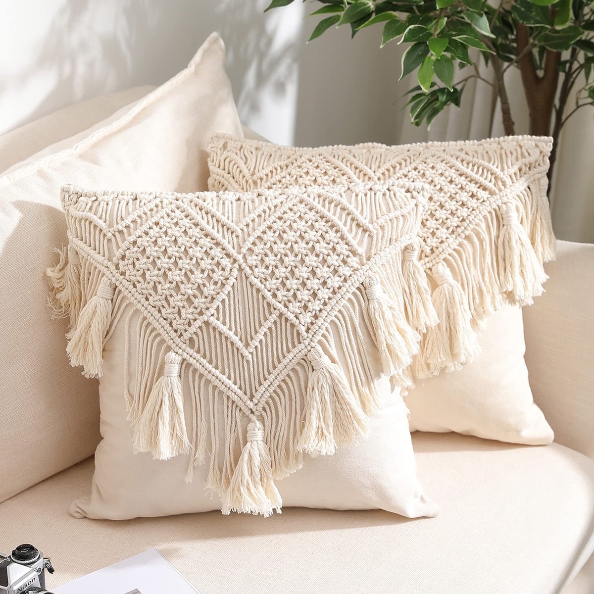 Omgoods - Set van 2 Macrame Kussenhoezen met Tassels 40 x 40 cm