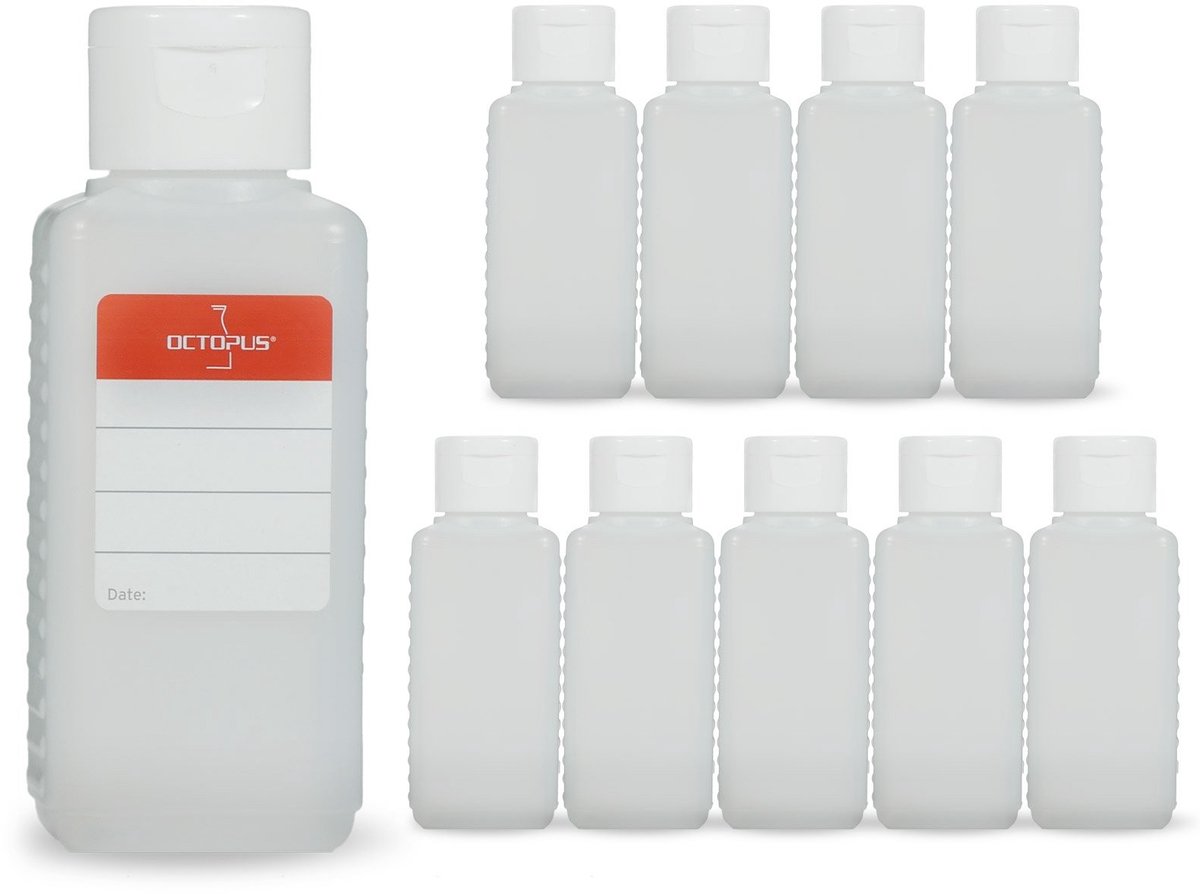 Omgoods - 10 x 100 ml Lege Plastic Flessen met Witte Klapdeksel en Labels