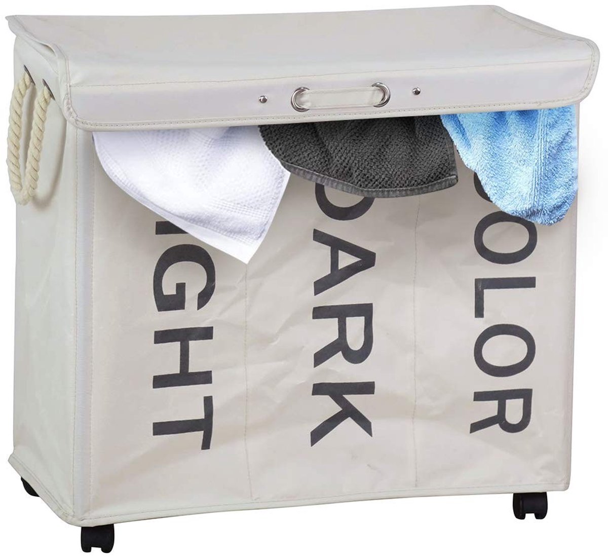 Omgoods - Vouwbare Wasmand met 3 Compartimenten en Wielen