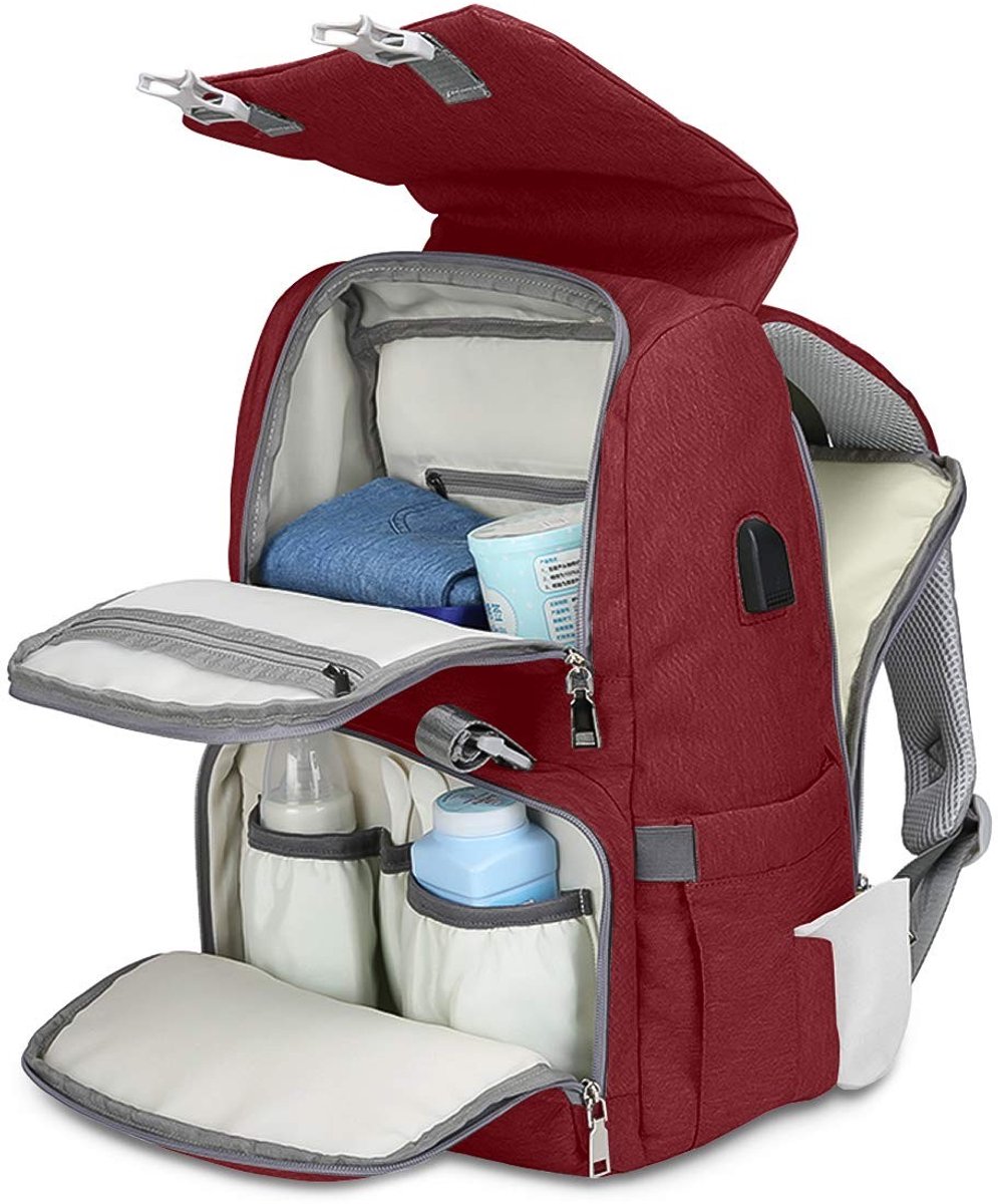 Omgoods - Waterproof Multifunctionele Luiertas Rugzak met Verschoonmat en USB Aansluiting - Rood