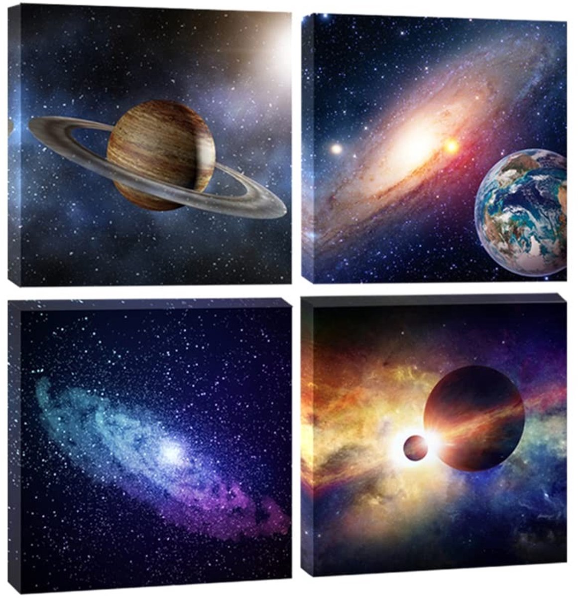 Omgoods - Canvasprints Wandkunst Set van 4 - Moderne Sterrenhemel Decoratie