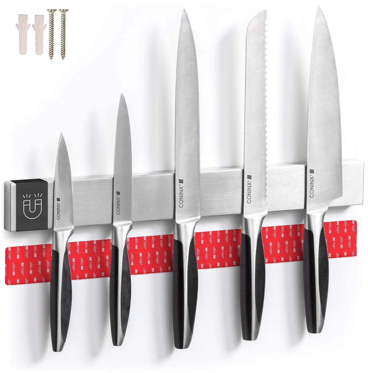 Magnetische Messenhouder Wand - RVS Magnetische Messenstrip 40 cm - Zelfklevende Keuken Messenhouder Zonder Boren - Sterke Magnetische Strip voor Messen, Scharen en Keukengerei - Ruimtebesparende Keuken Organizer