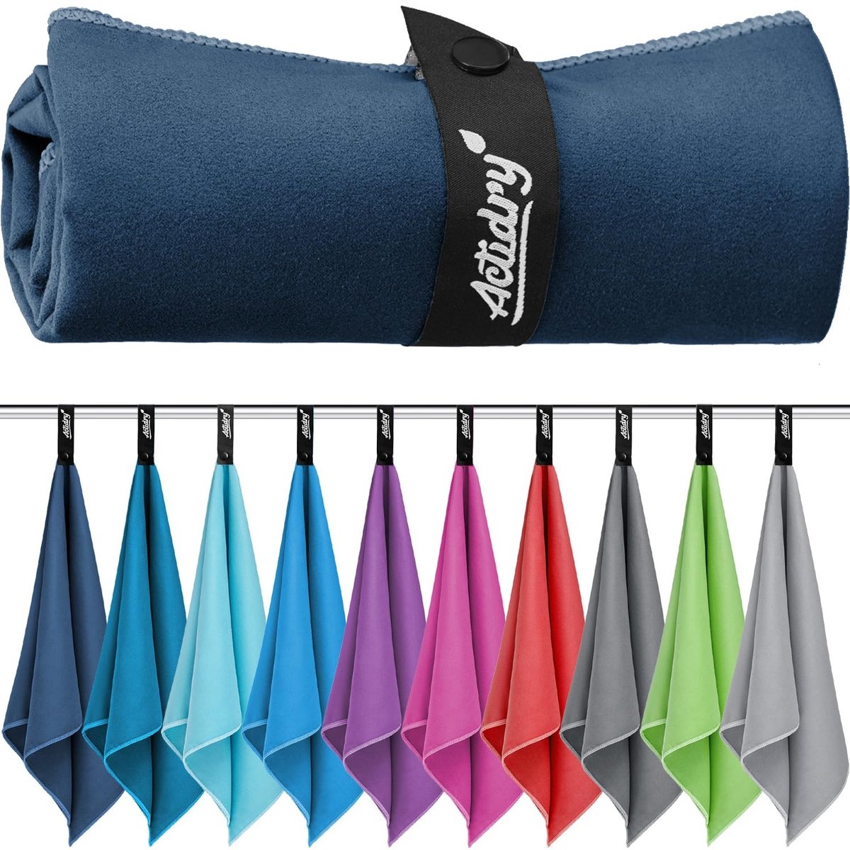 Omgoods - Microfibre Handdoeken Set van 2 - 40 x 80 cm - Blauw - Lichtgewicht en Sneldrogend