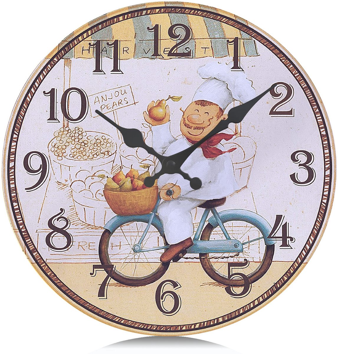 Omgoods - Retro Gele Muurklok 34cm - Vintage Analoge Klok met Arabische Cijfers voor Keuken